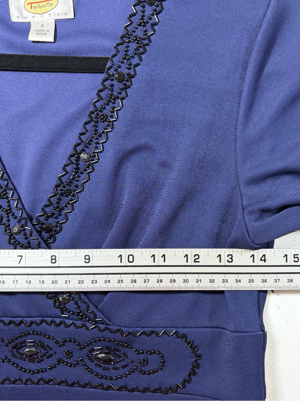 Talbots Navy Long-Sleeve V-Neck Dress with Beaded Waist (6) - Picture 7 of 11